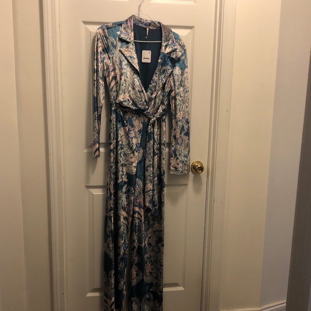 Free People Teal and Cream Paisley Wrap Maxi pants